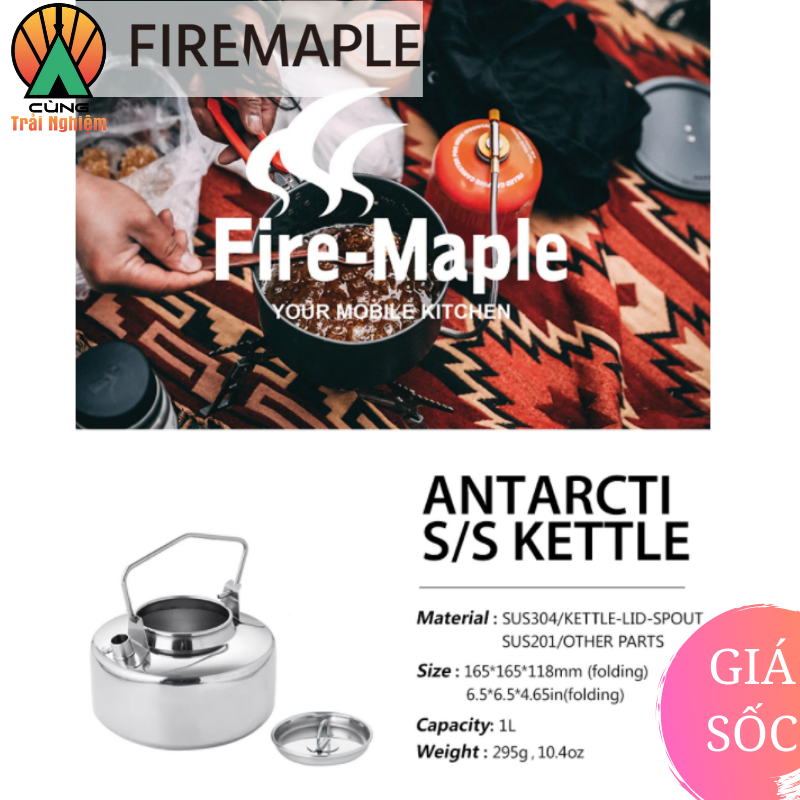 Ấm Đun Nước 1L Antarcti Thép Không Gỉ Fire Maple Chuyên Dụng Dã Ngoại Antarcti stainless steel kettle